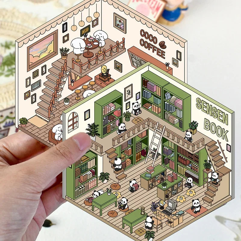 Miniature Scene 3D:Ice Cream Shop/Sensen Book/Coco Coffee/Pink cabin