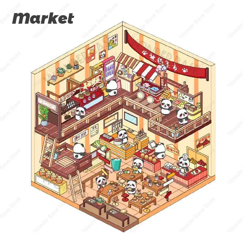 Miniature Scene 3D:Hamster Tea Shop/Market/Girl Party/Capybara Hot Spring