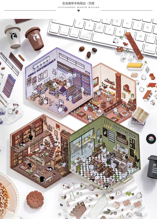 Miniature Scene 3D: Restaurant/Supermarket/Bookstore/Coffee Shop