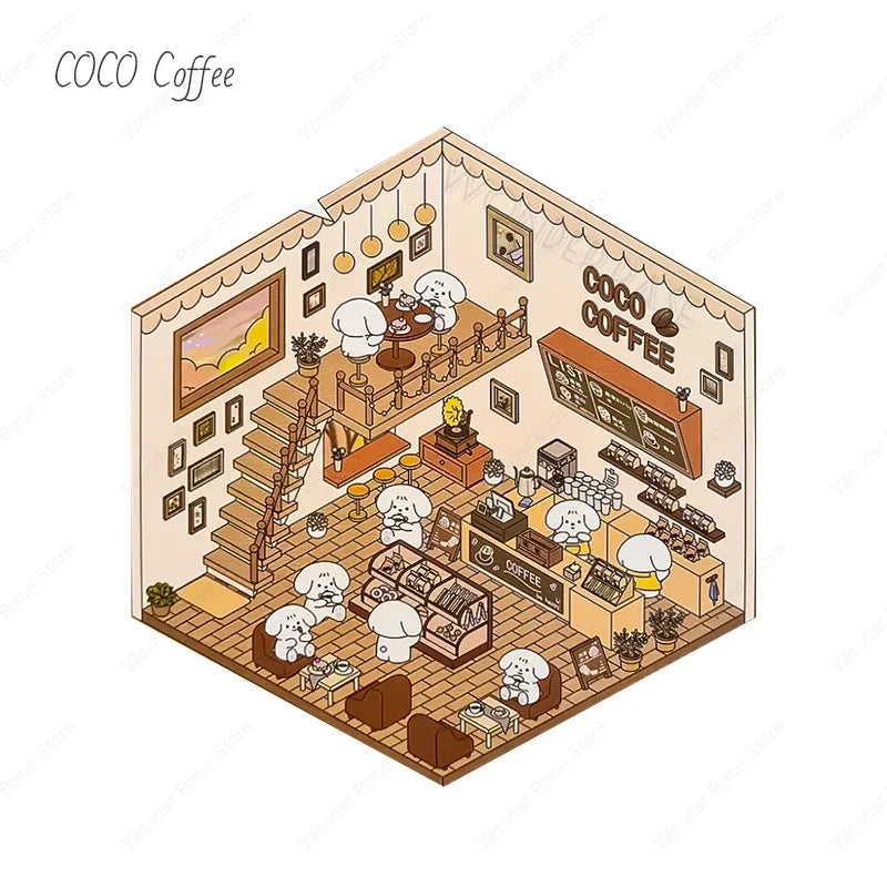 Miniature Scene 3D:Ice Cream Shop/Sensen Book/Coco Coffee/Pink cabin