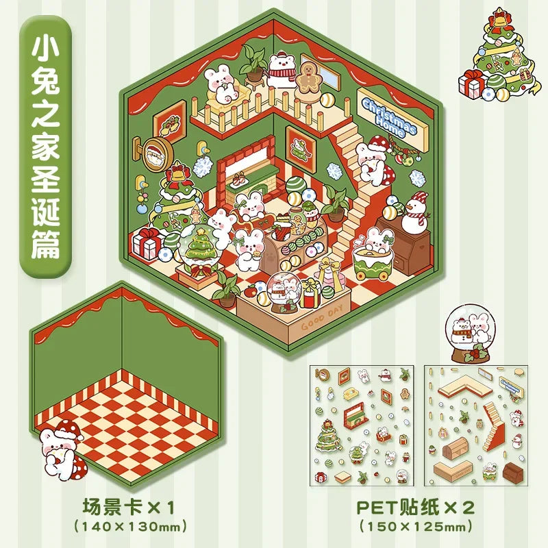 Miniature Scene 3D:Rabbit Christmas/Bear Christmas/Bakery/Burger Shop