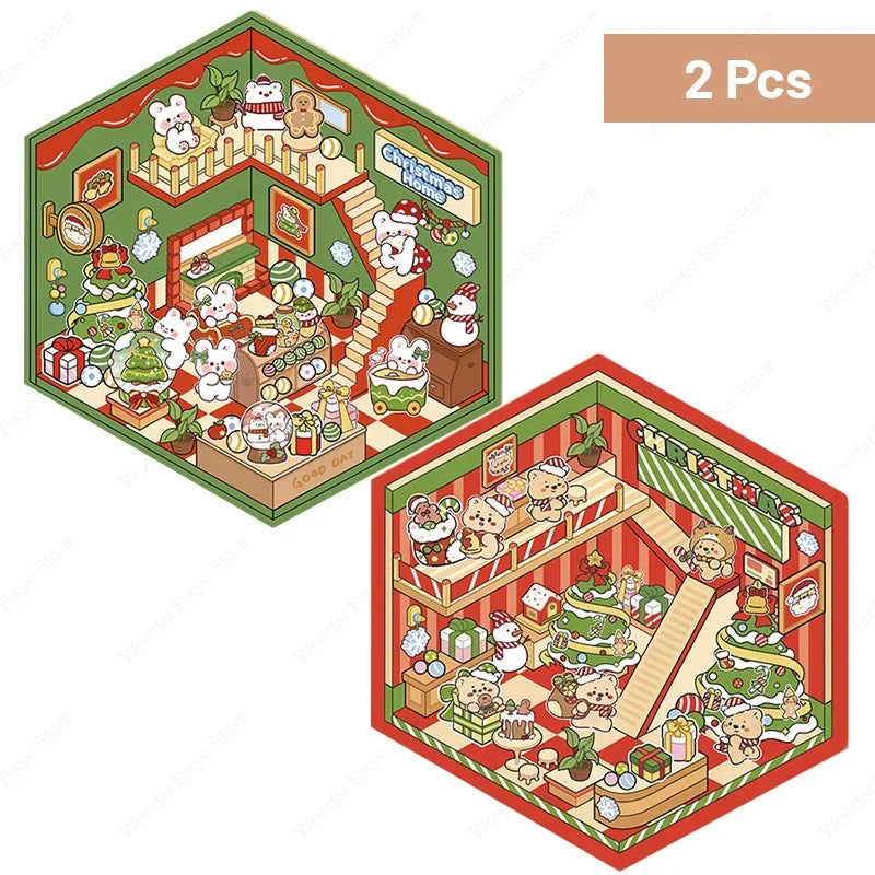 Miniature Scene 3D:Rabbit Christmas/Bear Christmas/Bakery/Burger Shop