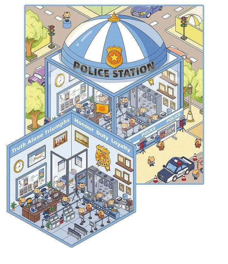 Miniature Scene 3D:Police Station/Train Station/Grand Hotel/Restaurant