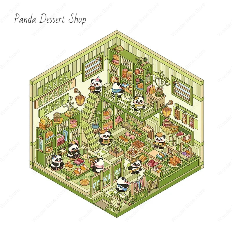 Miniature Scene 3D:Ice Cream Shop/Sensen Book/Coco Coffee/Pink cabin